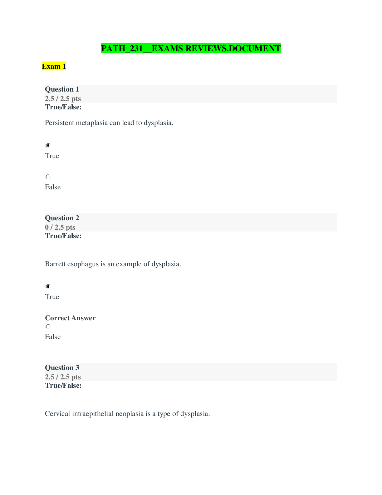 Preview image for NURS 231 PATH_231__EXAMS_REVIE WS.DOCUMENT 100% Answered
